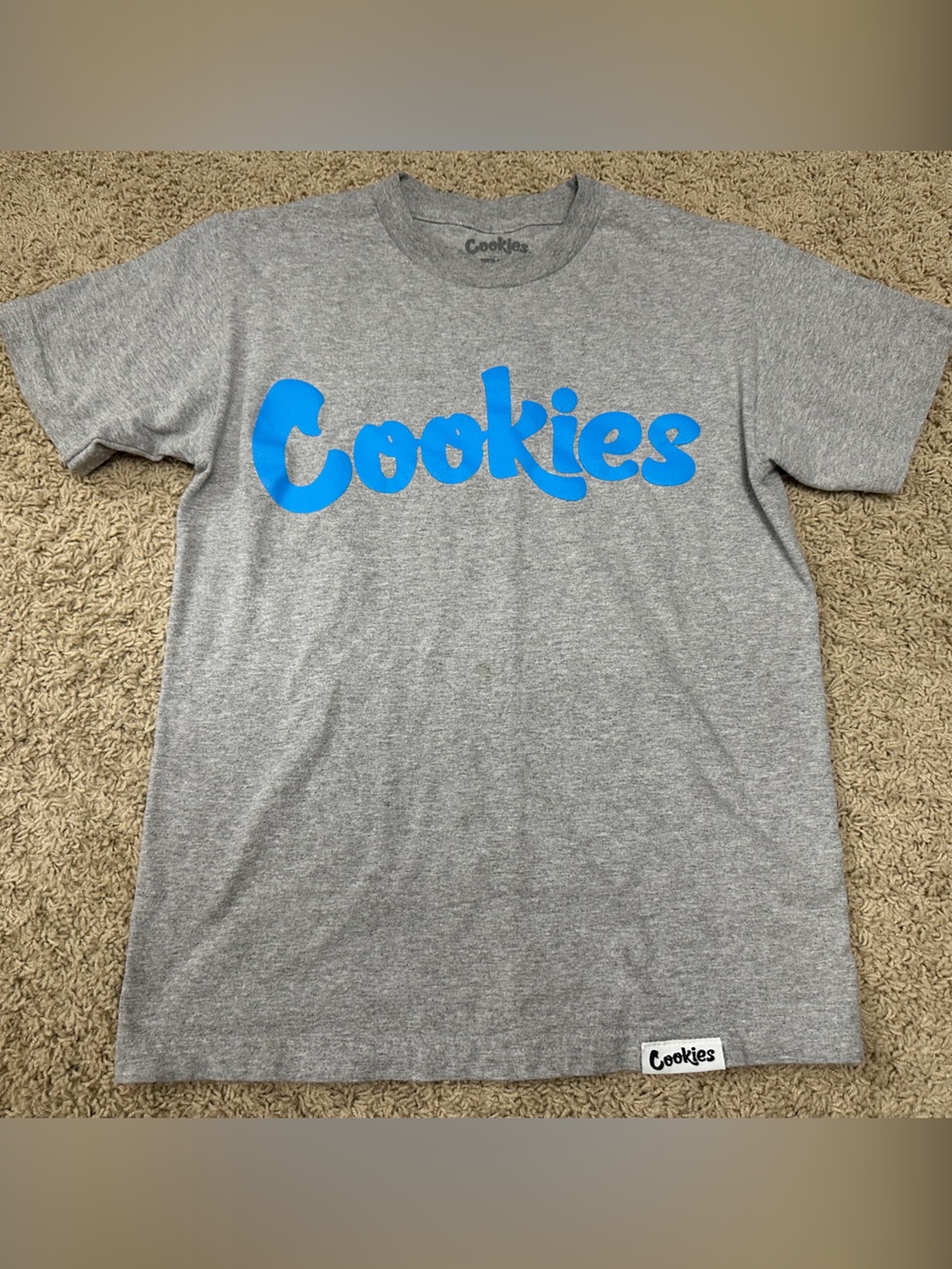 Cookies Kids' Gray Short-Sleeve Tee with Blue Script Logo